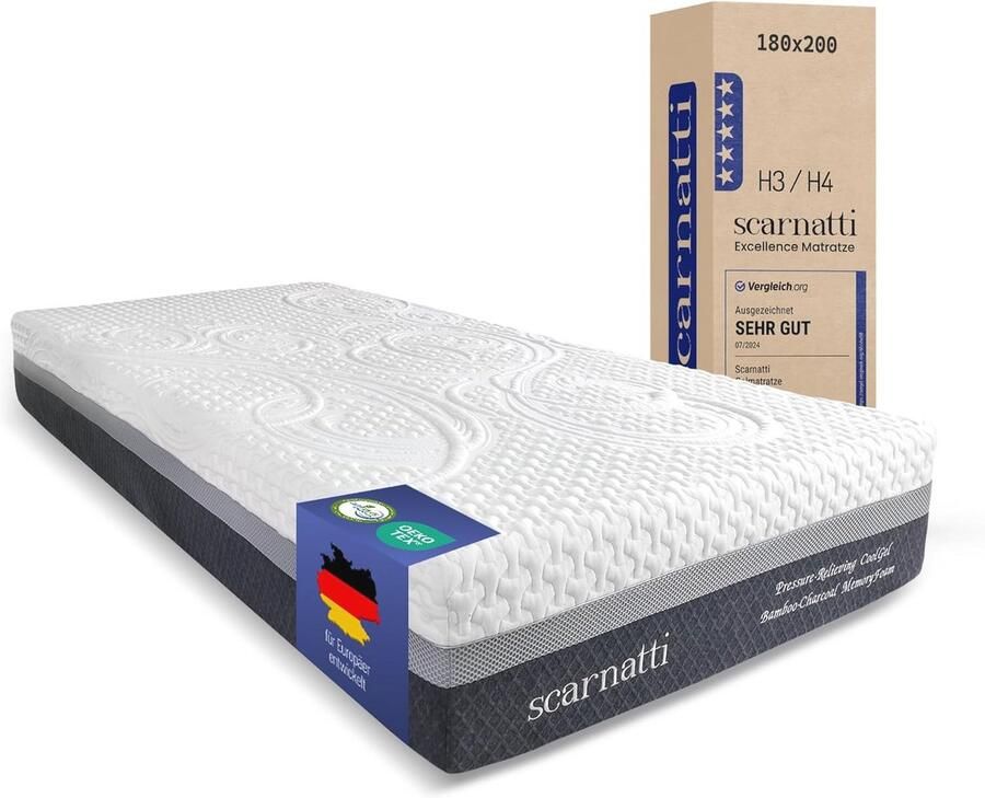 Koudschuimmatras 180x200 cm 27 cm Hoogte 7-Zone Traagschuim met Cool Gel Groene Thee & Bamboe Houtskool