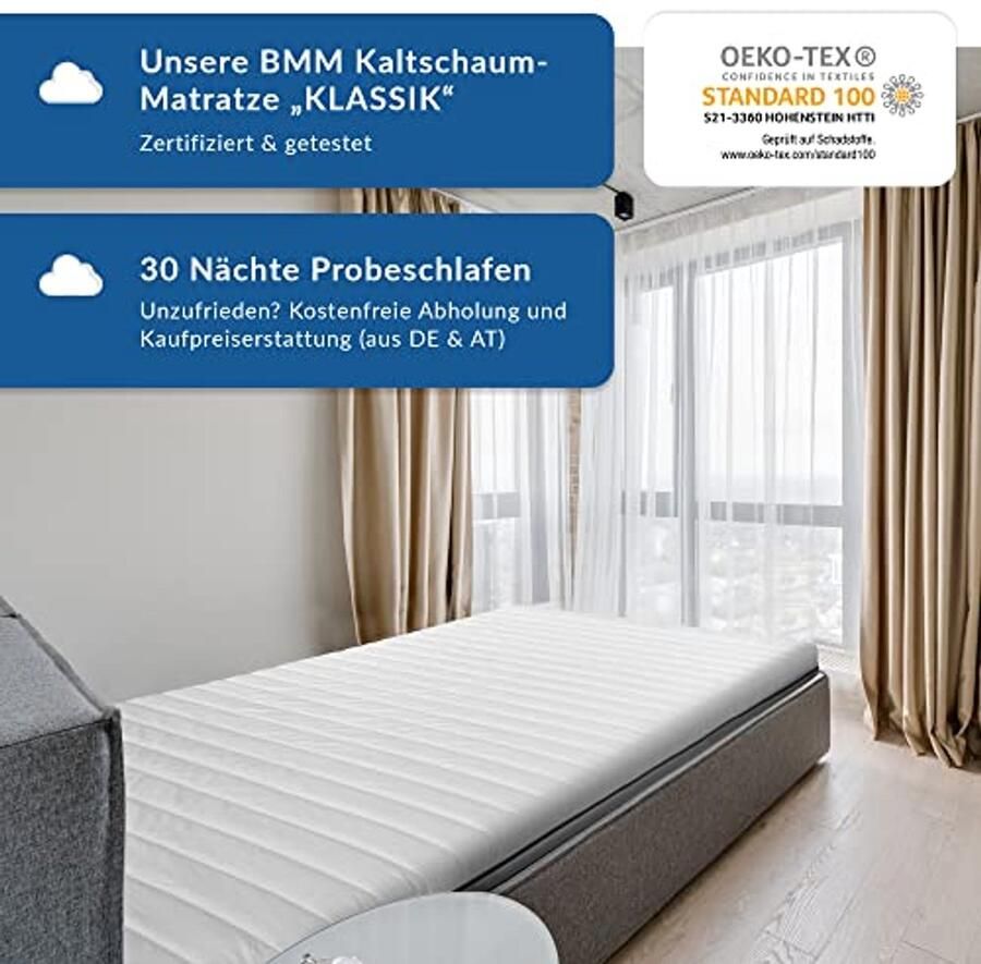 Koudschuimmatras 200 x 200 cm XXL hardheidsgraad H3 orthopedisch 7 zones Oeko-Tex gecertificeerd 12 cm hoog