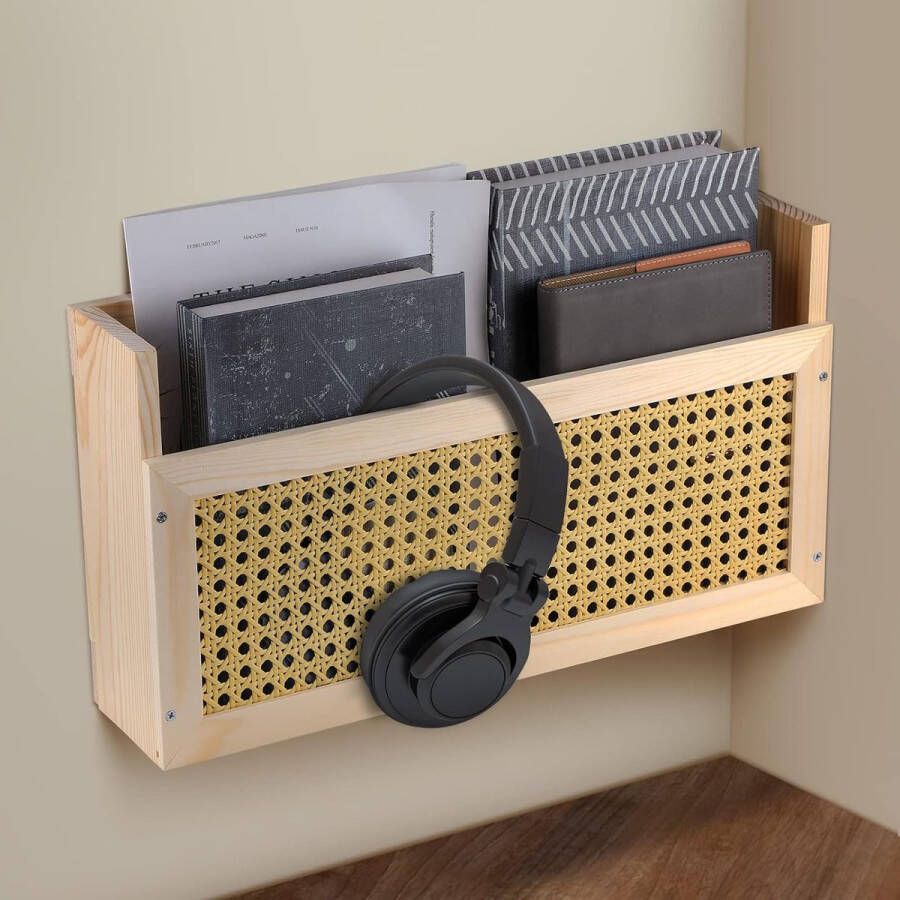 Krantenhouder wandrek 44 x 24 x 10 cm tijdschriftenstandaard hout magazijnhouder wandorganizer voor entree woonkamer wachtkamer kinderkamer kantoor - Foto 3