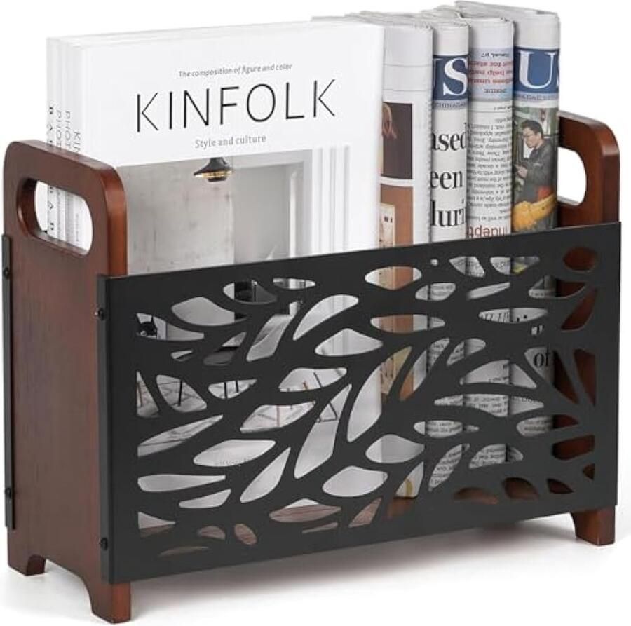 Krantenstandaard tijdschriftenhouder magazijnhouder houten krantenhouder boekenkast tijdschriftenverzamelaar opbergmand magazijnverzamelaar voor kantoor thuis 33 x 24 x 13 cm