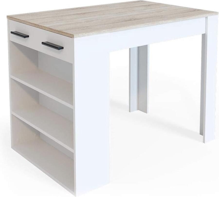 Krasbestendige Bartafel met Lade en Rek Eettafel of Bistrotafel met Draaibare Barkruk Wit-Bruin (Sonoma)