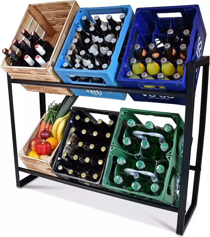 Krattenrek 6 Kratten Massief Krattenrek Staal 104x32x82 cm – Drankrek Krattenhouder Zwart