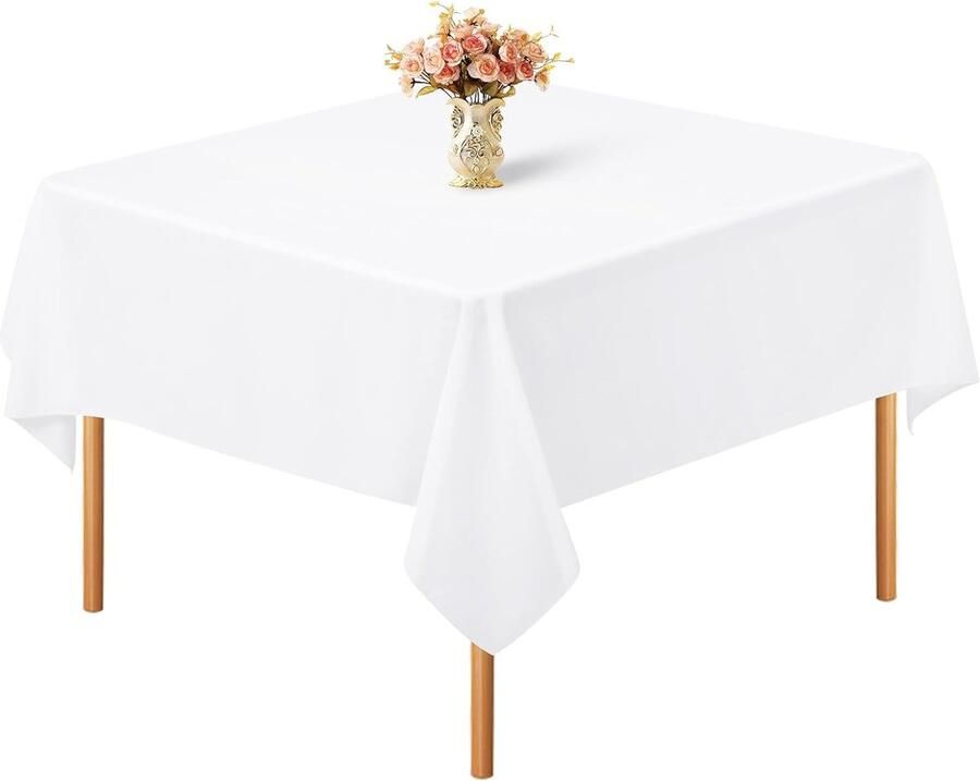 Kreukbestendig Tafelkleed Decoratief voor Feest 1 stuk Wit Polyester 132x132 cm