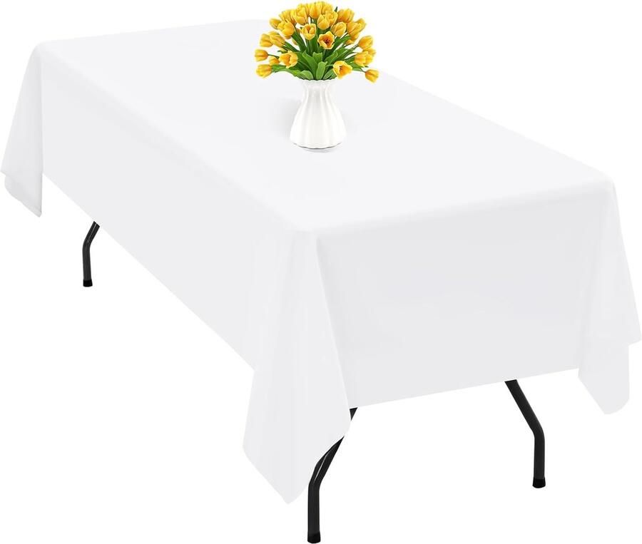 Kreukbestendig tafelkleed geschikt voor feest 1 stuk wit polyester 153 x 320 cm