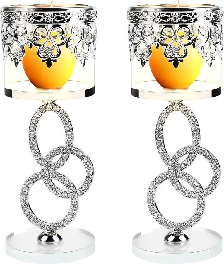 Kristal glas theelichthouder Moderne kandelaar met 55 cm diameter voor stompkaarsen Tafeldecoratie voor bruiloft eettafel en badkamer Zilveren verjaardagsdecoratie