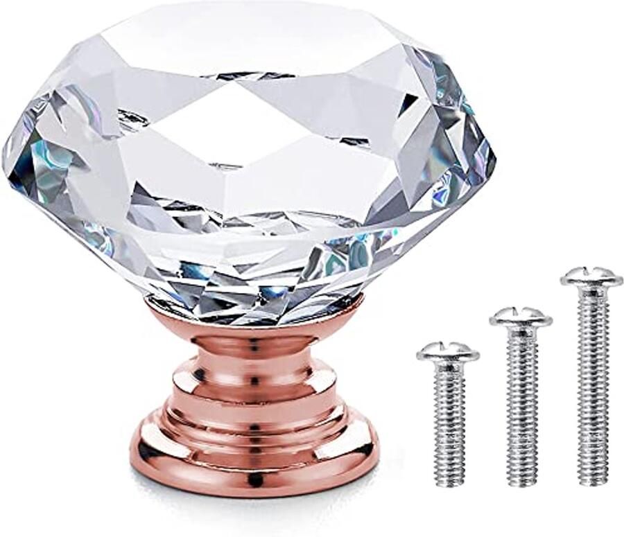 Kristal glazen kast deurknoppen 30mm met roségouden basis 20 stuks