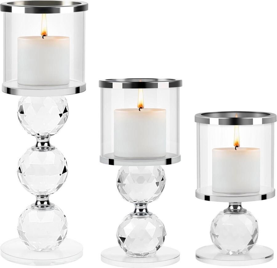 Kristal kandelaar set van 3 glazen zuil kandelaars voor eettafel huis bruiloft verjaardag party decoratie zilver Kaarsenhouder