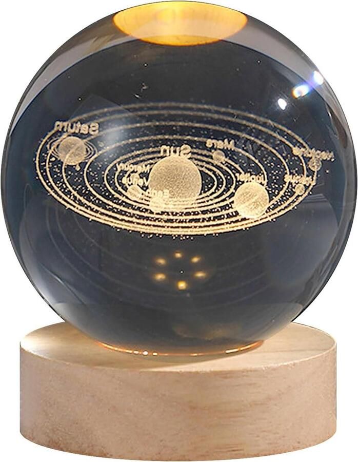 Allecto plus 3D kristallen bol met LED-licht zonnestelsel en planeet design USB-oplaadbaar perfect voor nachtscène astronomie liefhebbers feestdecoratie ideaal geschenk voor verjaardag van kinderen tafel centerpiece