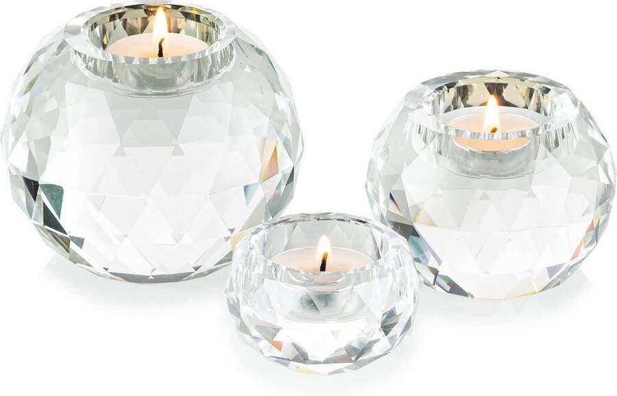 Kristallen bol-theelichthouder 3-delige set helder glas kaarsenhouder voor theelichtjes kaarsenstandaard voor woonkamer eettafel decoratie bruiloft verjaardag feest meditatie