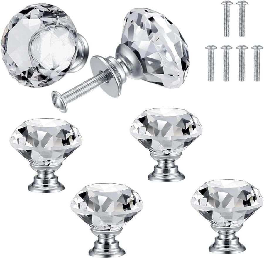 Kristallen deurgrepen 6 stuks 3*3*2 8 cm inclusief 25 mm schroeven geschikt voor deurpaneeldikte 20 mm meubelgrepen in diamantvorm kastgrepen in diamantvorm ladegrepen keukengrepen handgrepen in diamantvorm