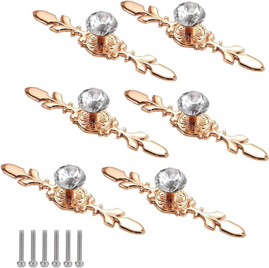 Kristallen deurknoppen 6 stuks gouden kastknoppen kristallen handgrepen meubels kristallen lade knopen diamant kristal lade trekgreep ladeknoppen voor huisdecoratie met schroef 116