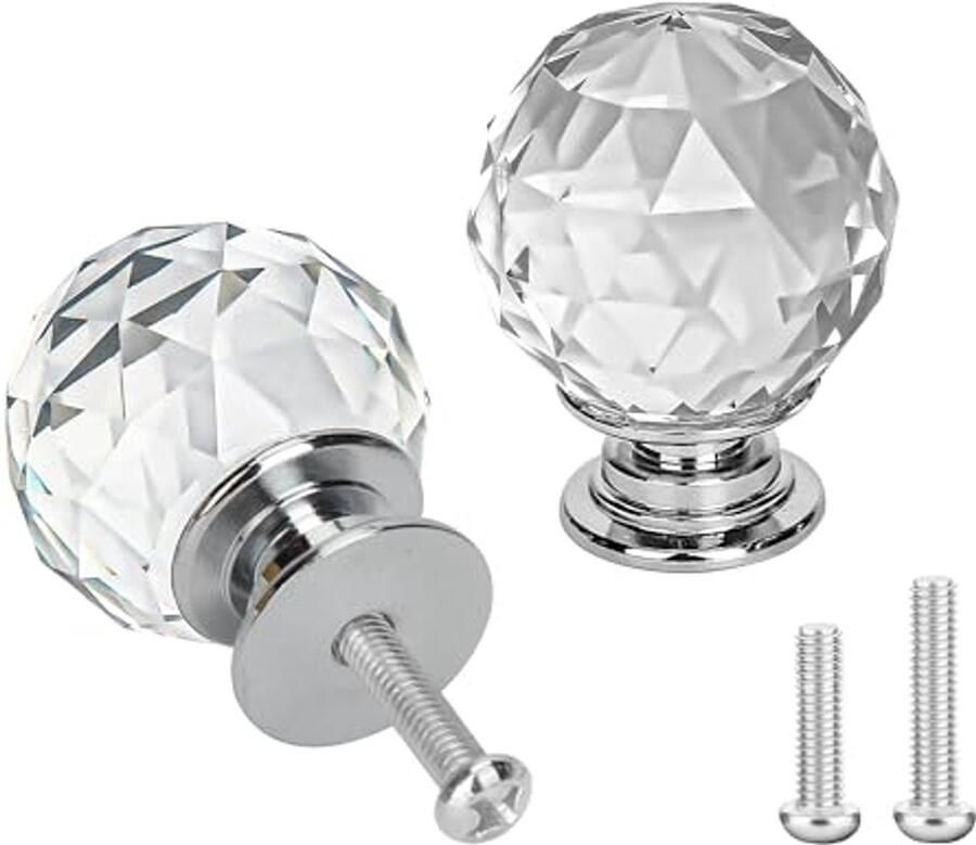 Kristallen Deurknoppen Set van 12 Bolvormig 30mm Meubelknoppen voor Kasten en Lades