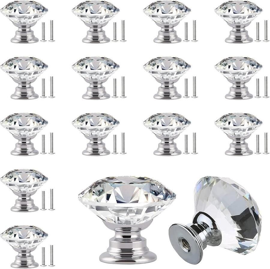 Kristallen Deurknoppen Set van 12 Bolvormig 30mm Meubelknoppen voor Kasten en Lades
