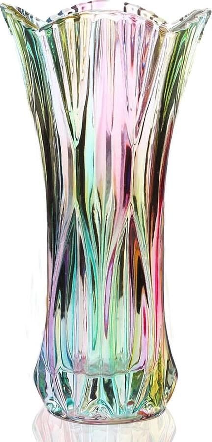 Kristallen glazen bloemenvaas in regenboogkleur decoratief voor thuis eettafel bruiloft en feest