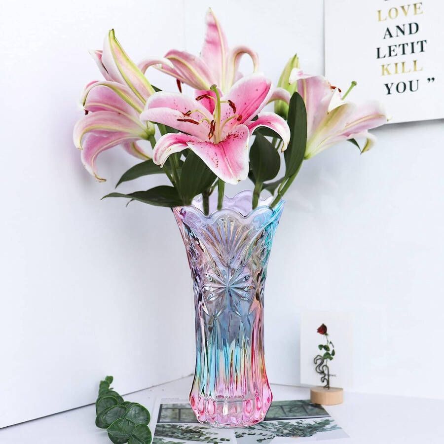 Kristallen glazen bloemenvaas regenboogkleurige glazen vaas plantenbak decoratieve vaas voor thuis eettafel hartstuk decoratie accessoires bruiloft vakantie feest