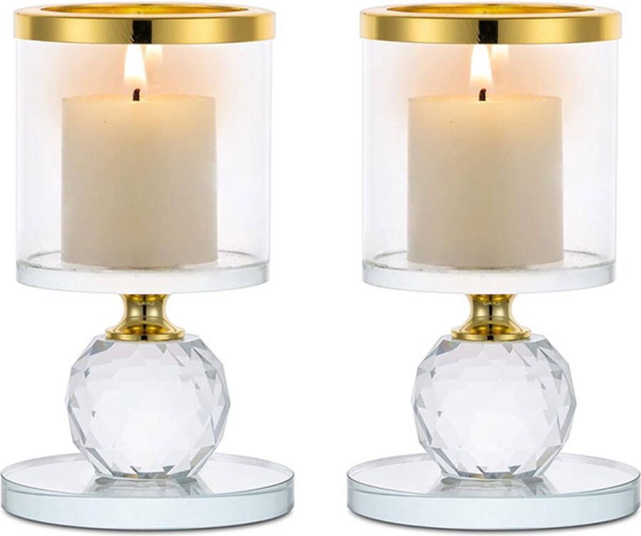 Kristallen kandelaarset 2 stuks kandelaars stompkaarsen glas moderne kaarsenhouder staafkaars theelichthouder voor bruiloft eettafel badkamer tafeldecoratie verjaardagsfeestdecoratie goud