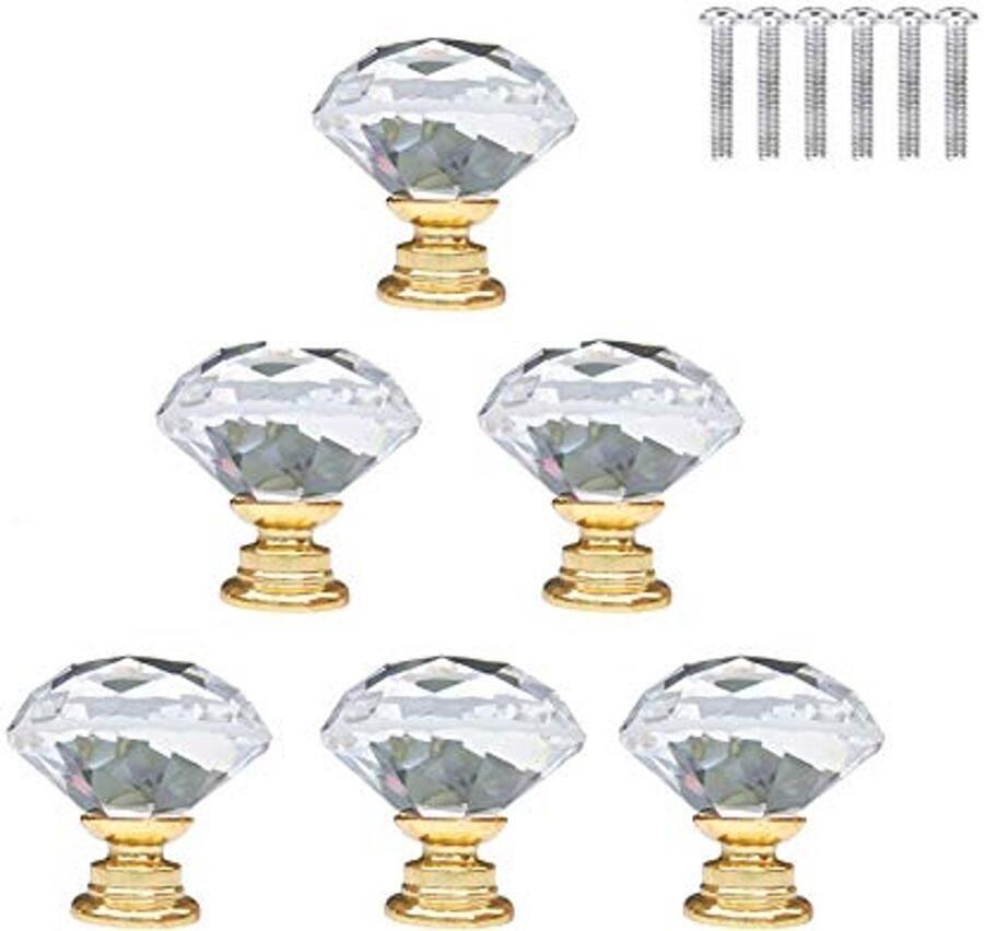 Kristallen Knoppen voor Meubels 6 stuks 30mm Helder Kristal Glas Diamant Handgrepen