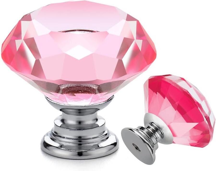 Kristallen Ladeknoppen en Handgrepen Roze Diamantvorm 30 mm met Zilveren Basis