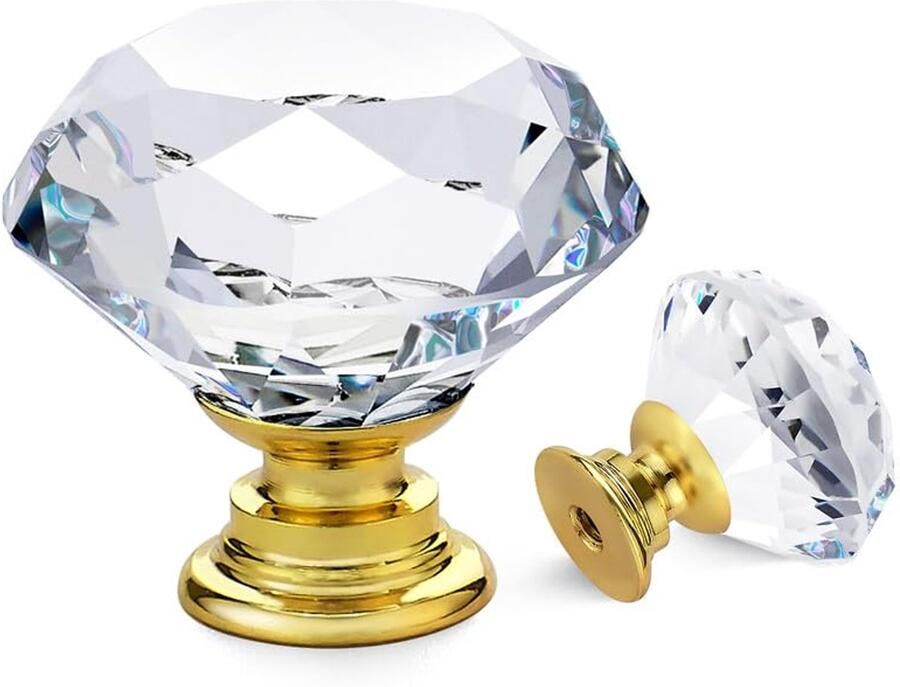 Kristallen ladeknoppen en handgrepen voor meubels 30 mm diamanten knoppen met gouden basis