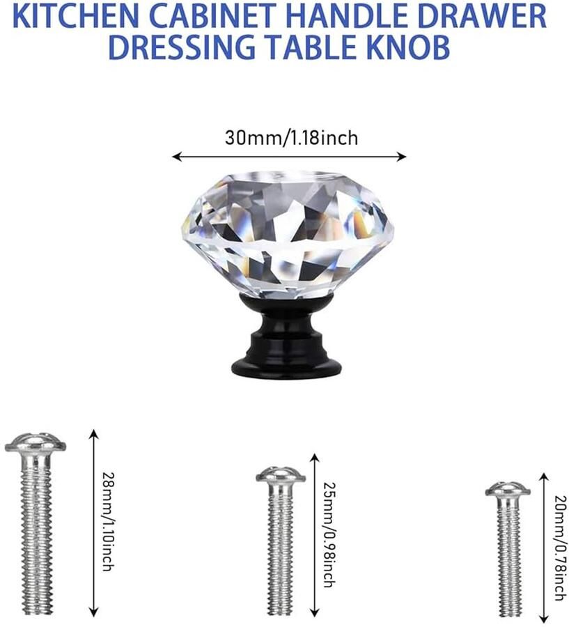 Kristallen ladeknoppen moderne deurknoppen set van 6 zwart zinklegering