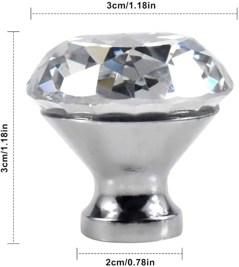 Kristallen ladeknoppen vintage stijl set van 4 zilver zink