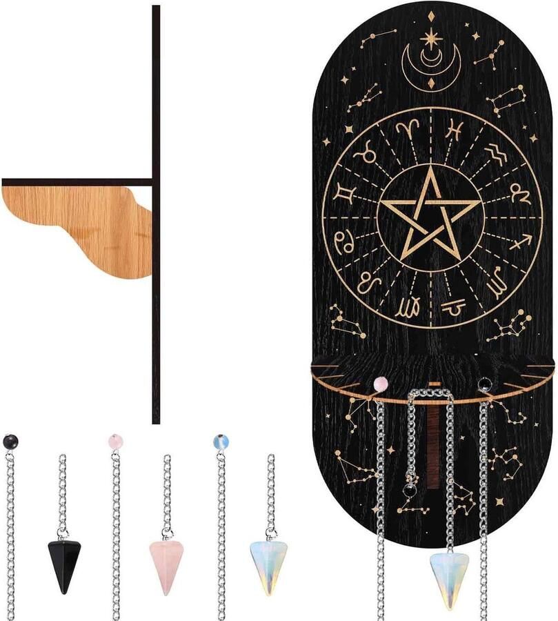 Kristallen plank sterrenbeeld slinger houder zwarte displayhouder voor kristallen met natuurlijke stenen magische houten hangende standaard