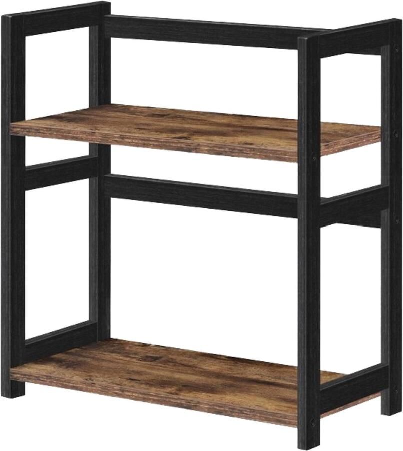 Kruidenrek 2-laags opbergrek bureau-organizer bamboe-frame rustiek bruin en zwart opbergrek