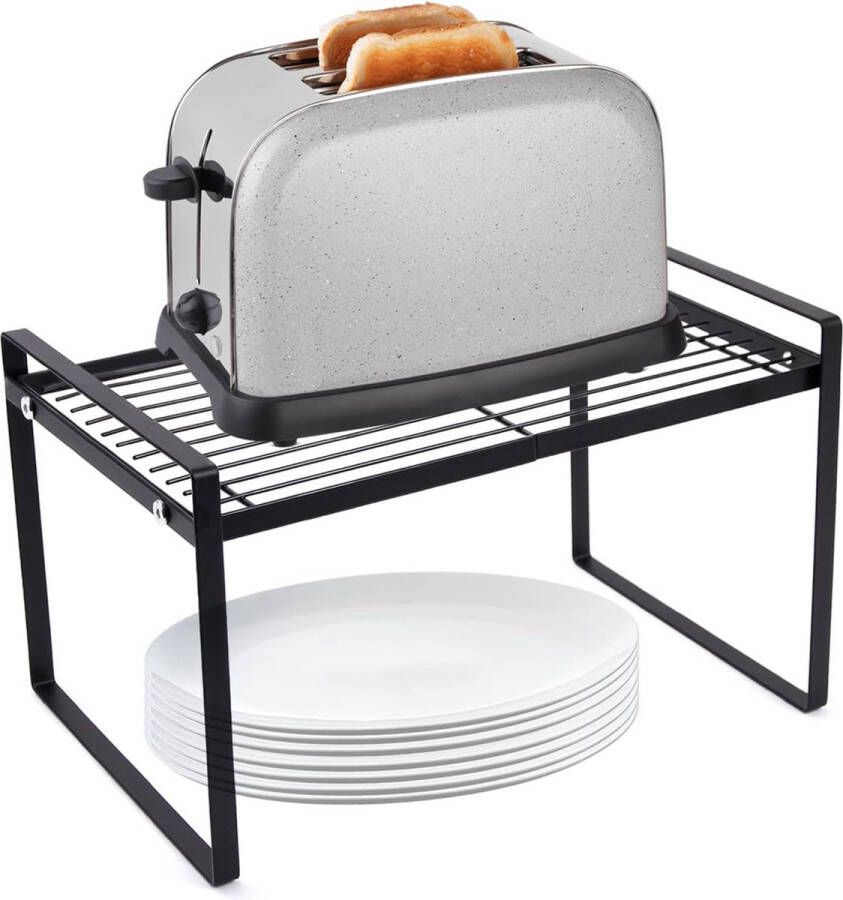 Kruidenrek kast keukenrek organizer stapelbaar inzet voor keukenkast organizer (33 x 21 x 18 5 cm zwart)