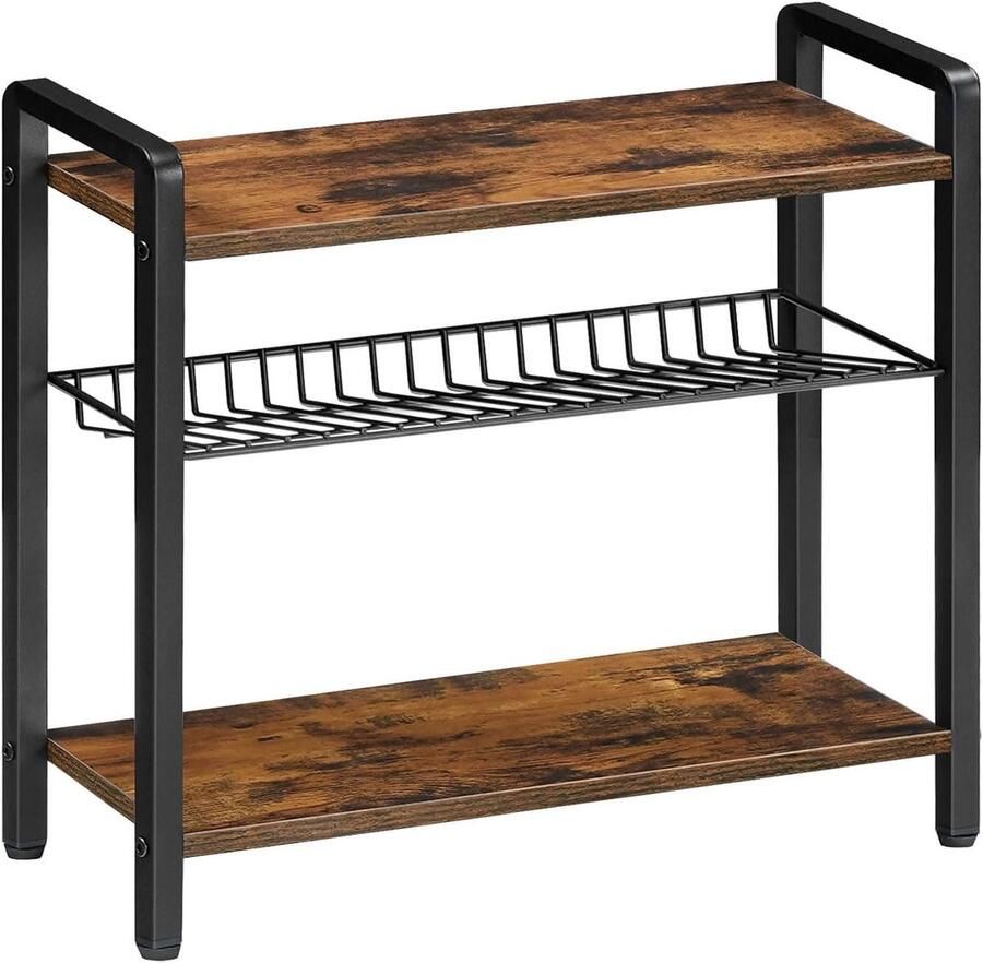 Kruidenrek met 3 Lagen – Metalen Opbergrek met Verstelbare Poten Vintage Bruin Zwart