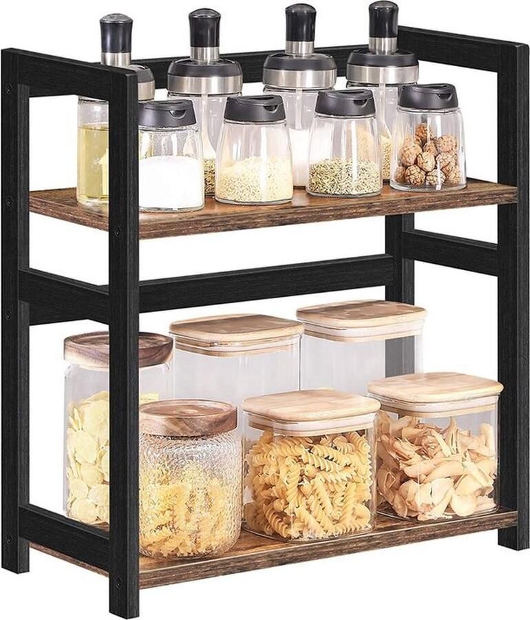 Rootz Living Rootz Kruidenrek Organizer 2 Niveaus Kruidenrek Plank Vintage Bruin Zwart 42 x 18 x 43 cm