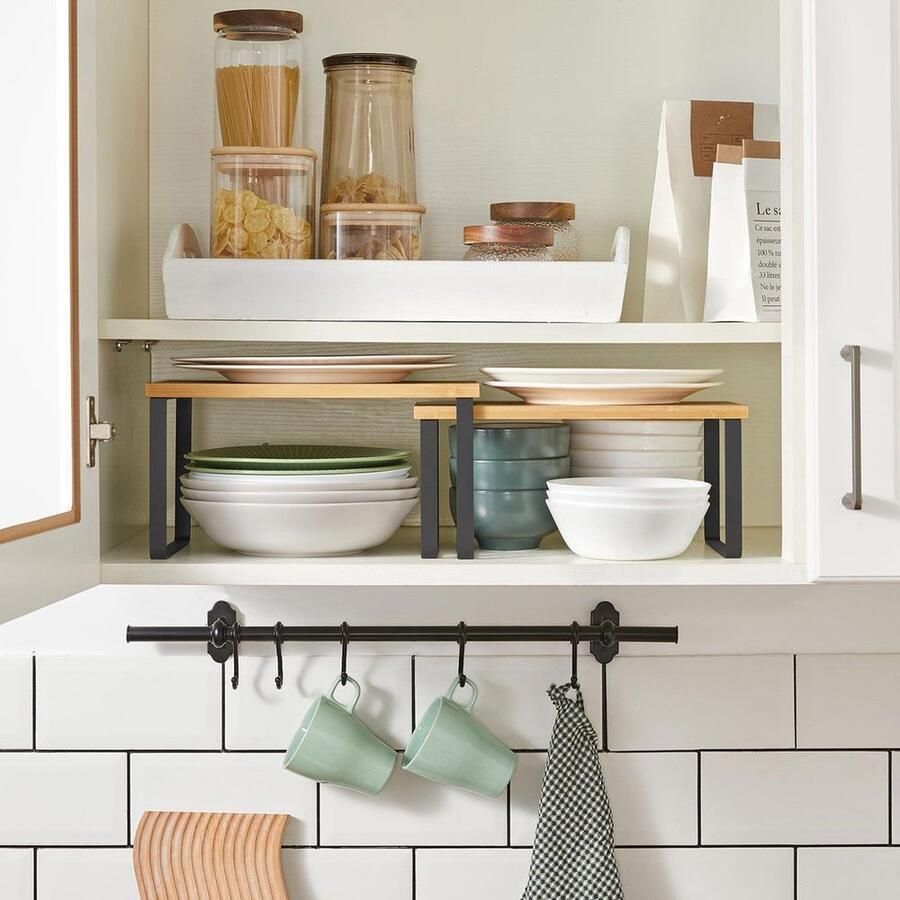 Kruidenrek Set Van 2 Kruidenrekjes Kruidenorganizer Kruidenopberger Kruidenrek Kruidenkastje Kruidenrek voor wandmontage Kruidenrek voor in de keuken Bamboe Metaal Zwart naturel