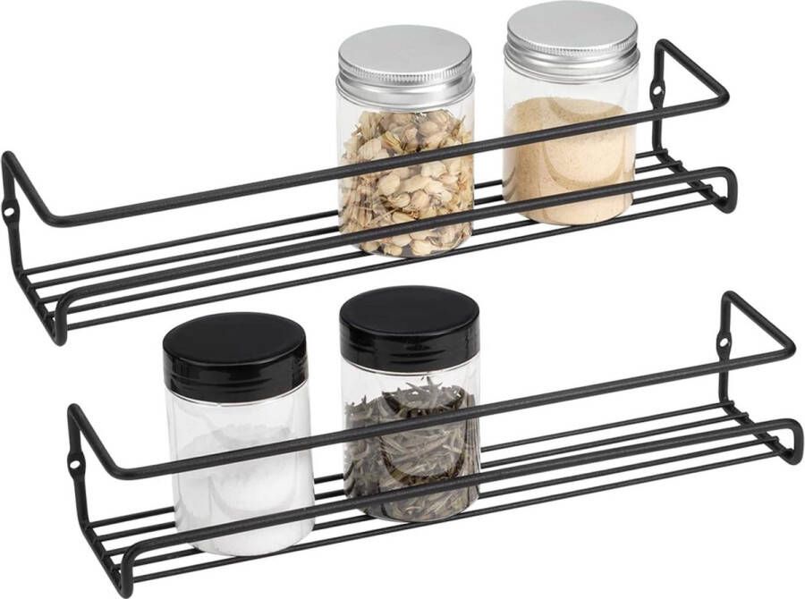 Kruidenrekorganizer [2 stuks] Wandgemonteerde kruidenrekken voor keukenkast Pantrykastdeur Stevige hangende organisator (klein formaat zwart)