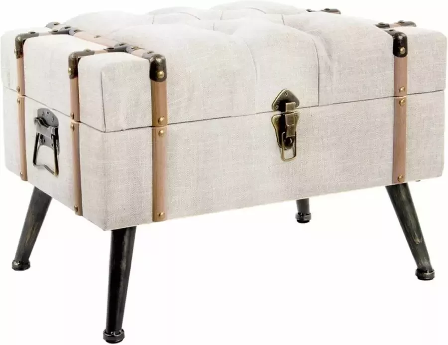 DKD Home Decor Kruk Zwart Beige Linnen Hout MDF (62 x 42 x 43 cm) - Foto 3