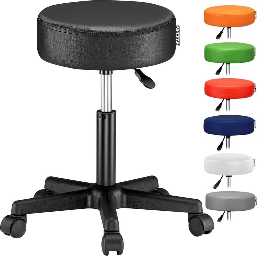 Branded by Casaria Kruk Draaibaar Verstelbaar Hobbykruk Rolkruk Draaikruk Imitatieleer 10 cm dikke zitting Zwart