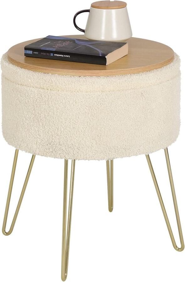 Kruk make-uptafel ronde kruk met opbergruimte ronde voetenbank gestoffeerde kruk diameter 39 x 44 cm crème-wit