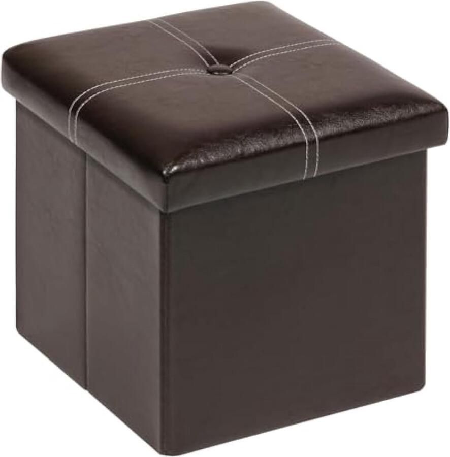 Kruk met opbergbank Opvouwbare boeken Opbergbox Kleine zitbox Opvouwbare box met deksel 30 x 30 X 30CM (Bruin-1)