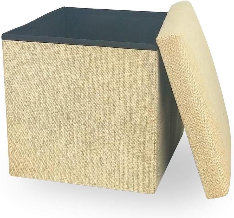 Kruk met opbergruimte opbergdoos voetenbank opvouwbare opbergkruk kruk met opbergruimte gestoffeerde kruk zitkist opbergbox linnen imitatie 30 x 30 x 30 cm beige