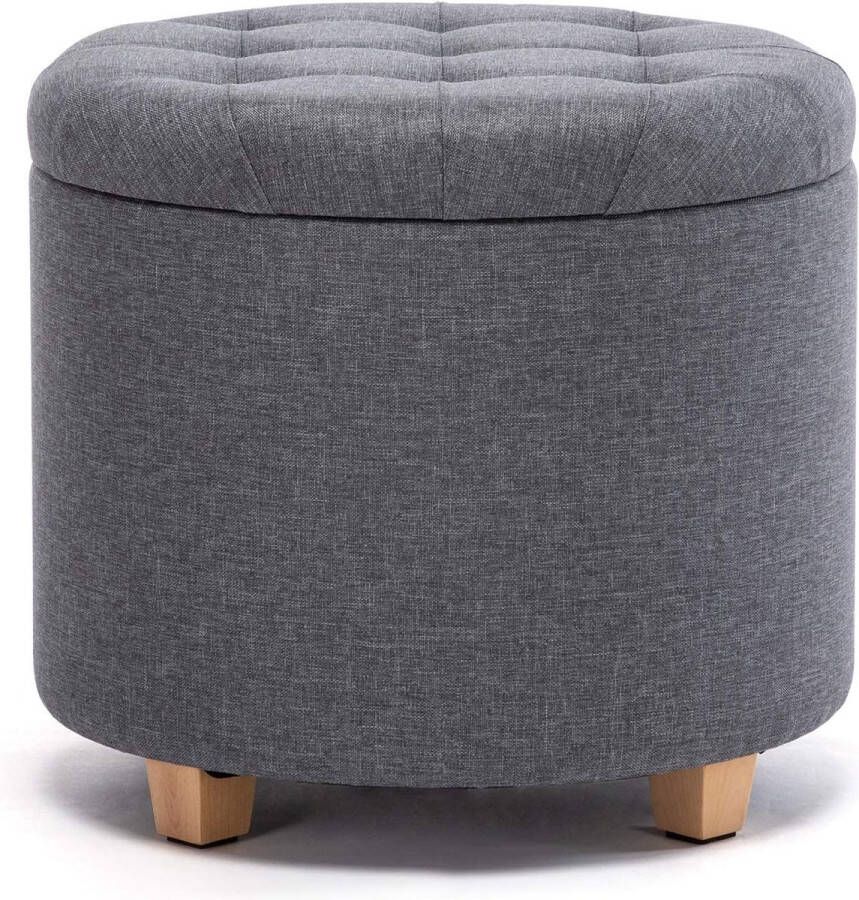 Kruk met opbergruimte ronde zitting met deksel zitkist voetenbankkist opbergdoos linnen 44 L 45 x 45 x 41 cm grijs