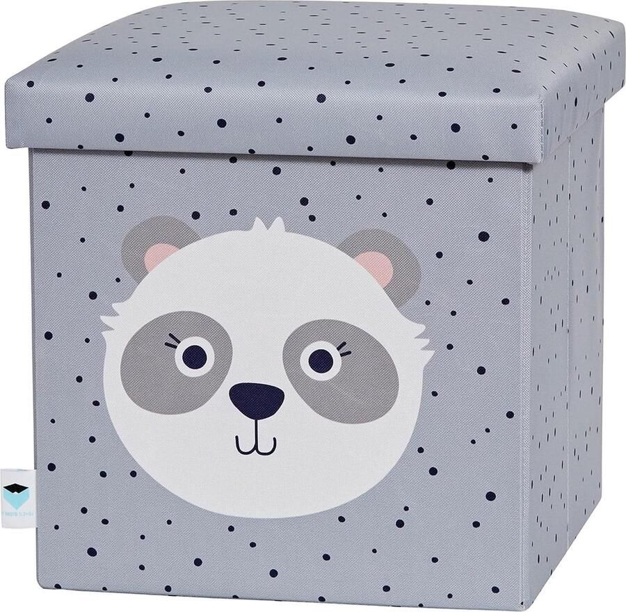 Stool with Storage Space Seat Box Made of High-Quality Fabric Comfortable and Extra Stable Grey with Panda 35 x 35 x 35 cm