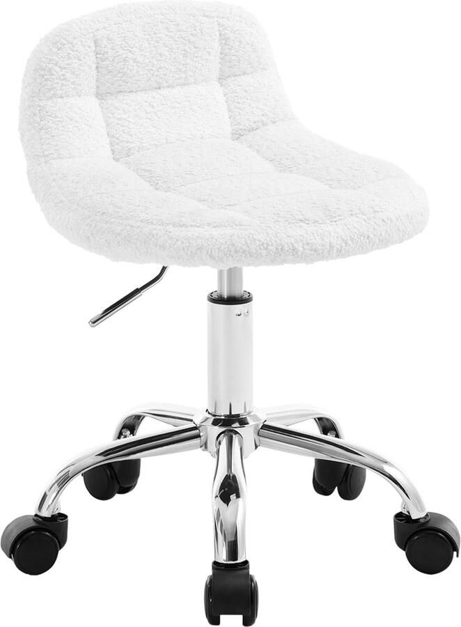 Kruk met wieltjes in hoogte verstelbaar voor schoonheidsspecialisten kappers tattoo-studio draaistoel van chenille wit