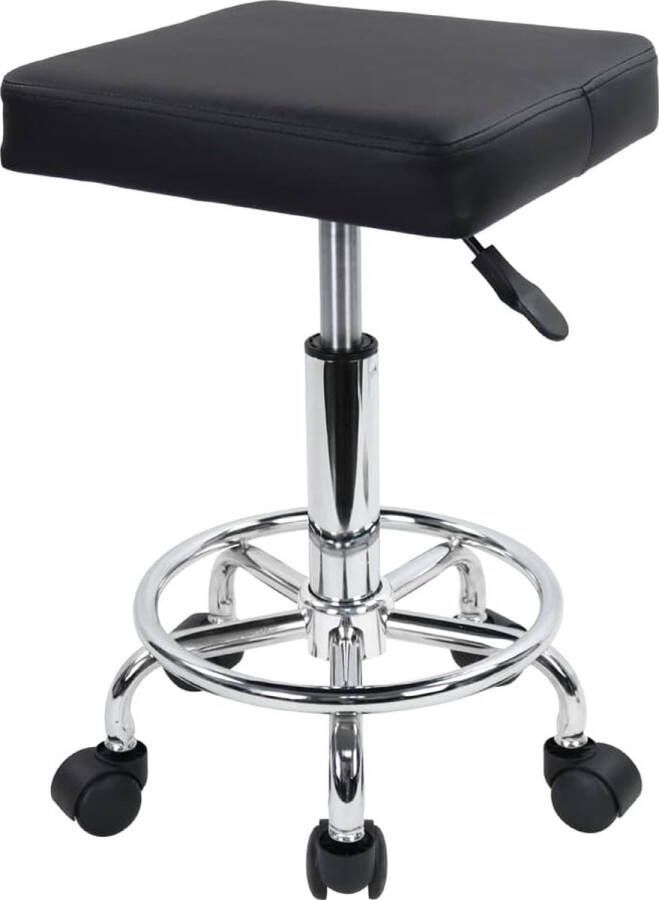 Kruk met wieltjes werkkruk van kunstleer in hoogte verstelbaar 46-61 cm zwart
