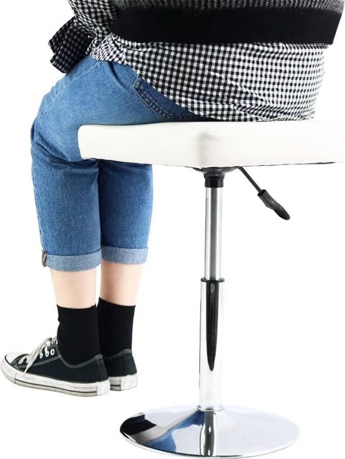 Kruk Mini Kruk Kunstleer Werkkruk voor Kapsalon Medische Taak Draaistoel met Rugleuning Klein (Wit)