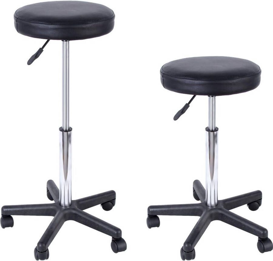 Kruk op wieltjes Stoel hoogte verstelbare rolkruk meer dan 100 kilo belastbaarheid 46-58 cm met kunstleer beklede zitting werkkruk voor cosmeticastudio's kapsalons kantoren praktijken zwart - Foto 3