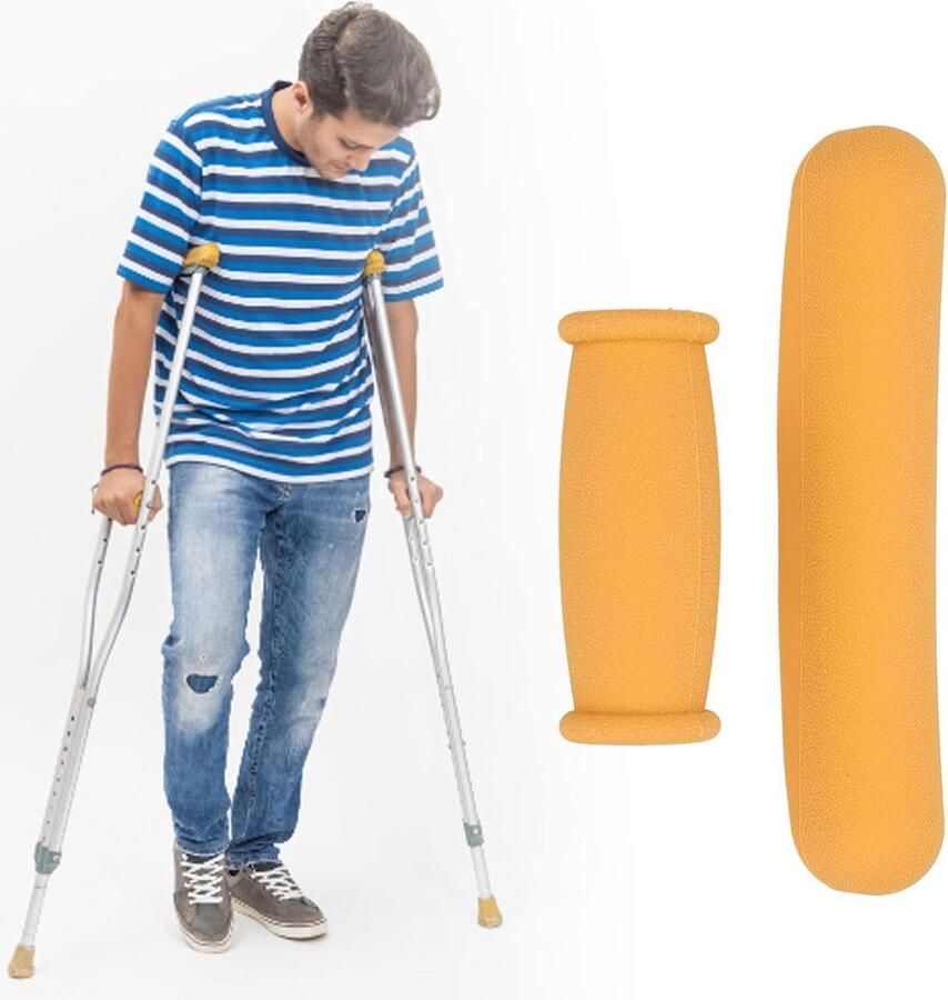 Kruk Pads 4 Stuks Extra Dikke Gedempte Anti Slip TPU Krukken Vervanging Pad Kruk Kussens voor Oksels Handgrepen Krukken Kussen Accessoires (Geel)