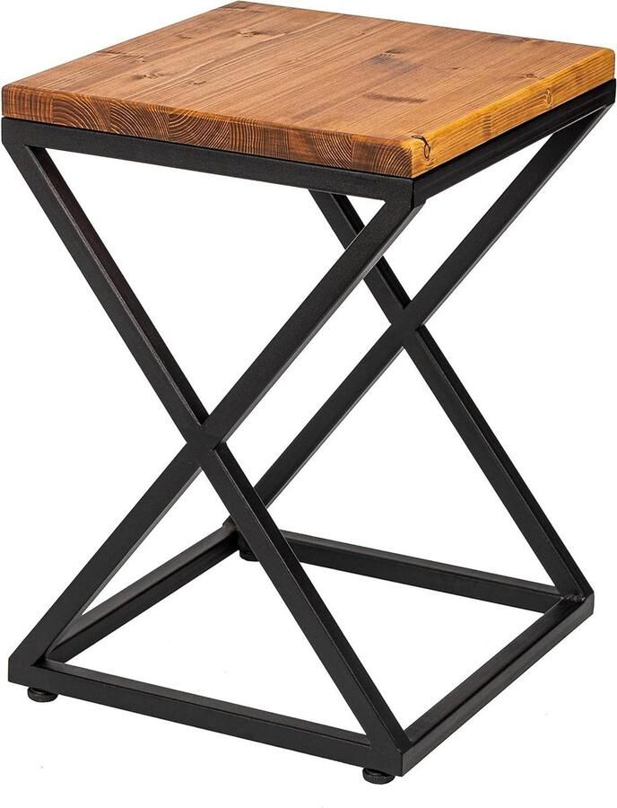 Kruk houten zitkruk industrieel design modern X-vorm lichtbruin voetensteun rugvrij Houten kruk