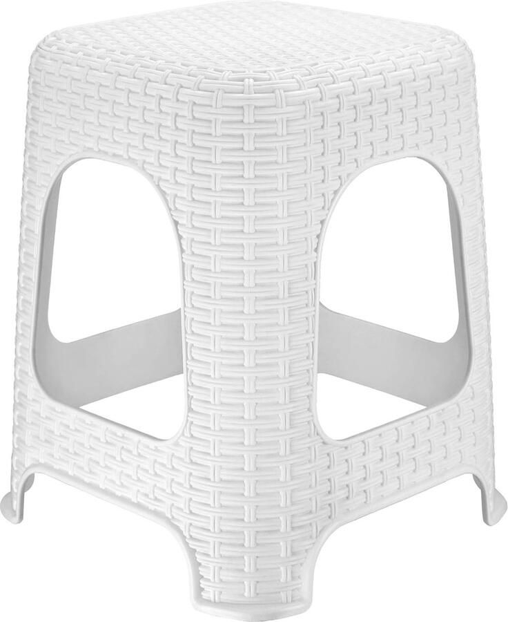 Kruk van kunststof opstapkruk tot 120 kg rotankruk met antislippoten badkruk woonkruk lichte zitkruk tuinkruk kruk (wit)