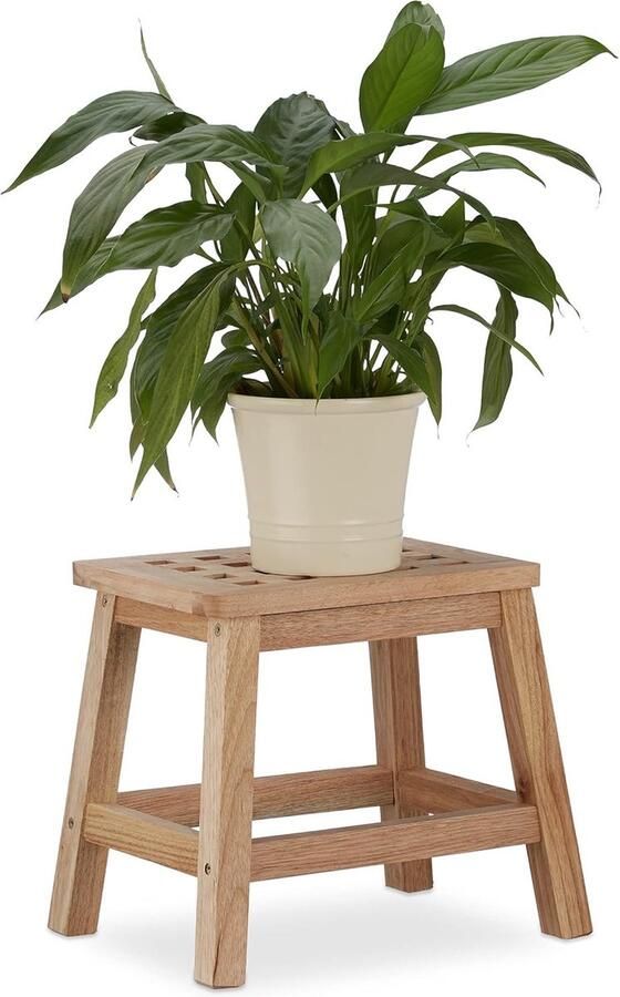 Kruk walnotenhout opstapje multifunctioneel 1 stuk natuur 25 5 x 29 5 x 22 cm