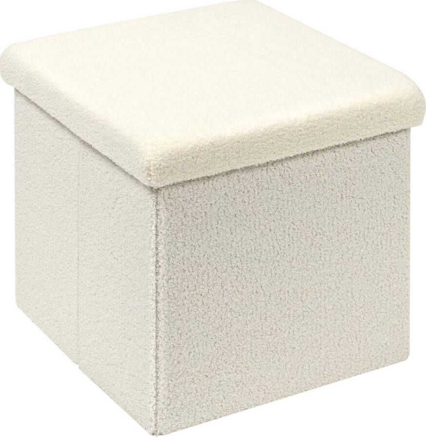 Kruk zitkubus met opbergruimte opvouwbare zitkubus met deksel fluwelen voetenbank kist opbergdoos wit 40 x 40 x 40 cm