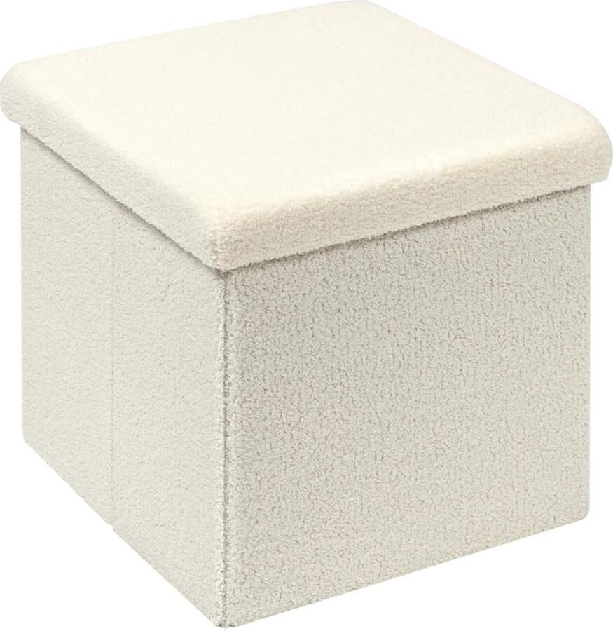 Kruk zitkubus met opbergruimte opvouwbare zitkubus met deksel fluwelen voetenbank kist opbergdoos wit 40 x 40 x 40 cm