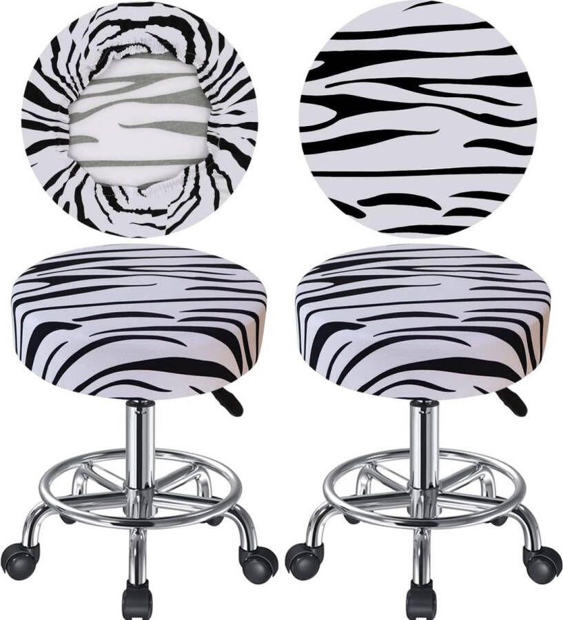 Krukhoes rond kruk rond 30-40 cm rijke kleuren rekbaar kreukvrij wasbaar stofdicht zacht en duurzaam ook geschikt voor vierkante krukken (2 zwart wit)